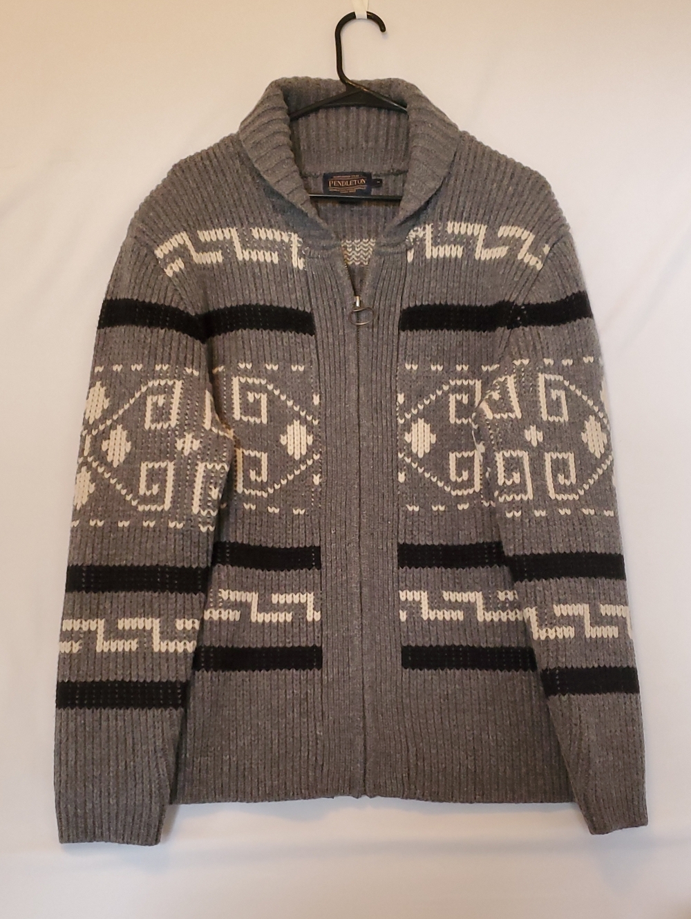 Pendleton Leboski "The Dude"Gray Zip-Up Shawl Collar Sweater Size Medium